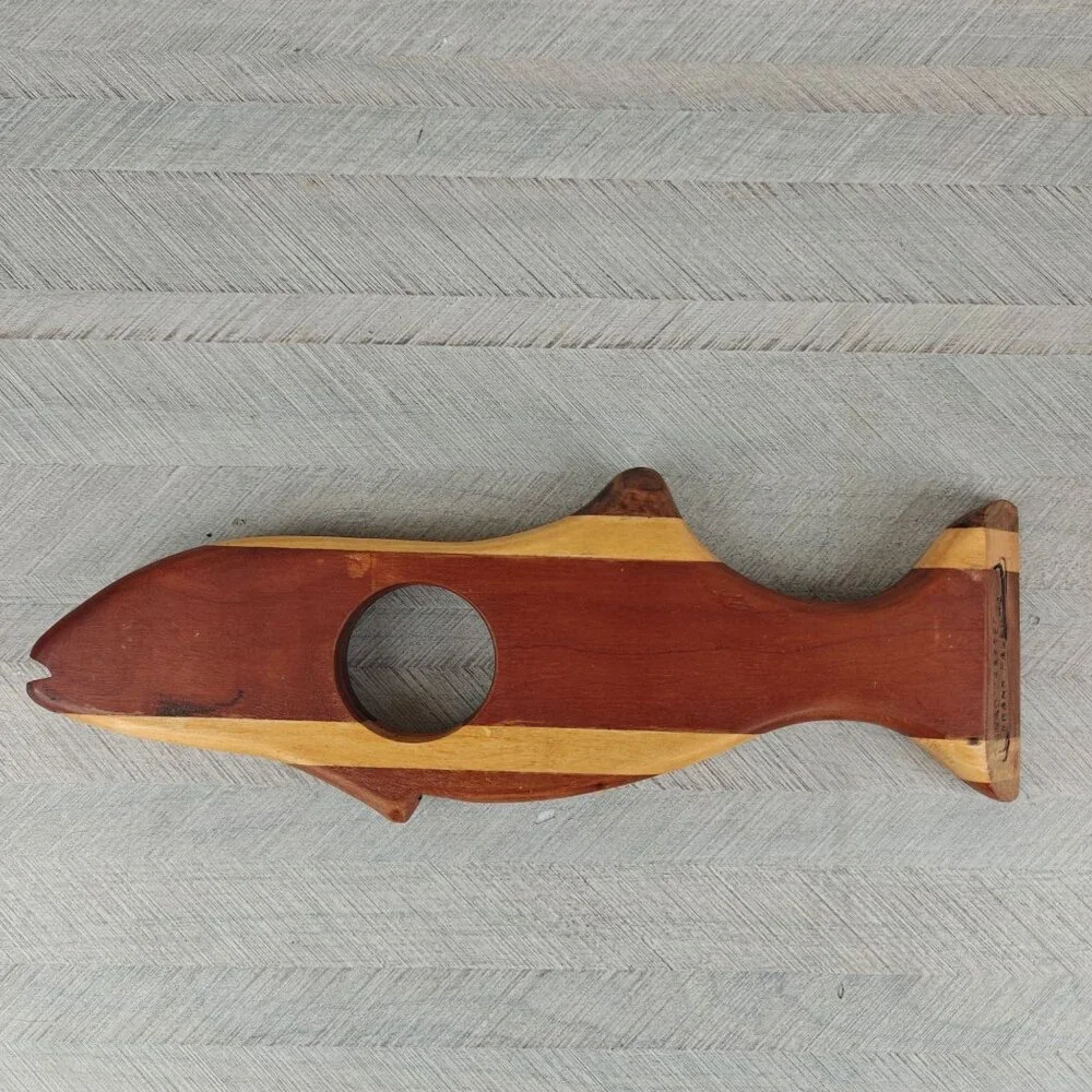 Vintage Hand Crafted Wooden Fish Wine Bottle Holder By Frank Pal Artisan Decor
